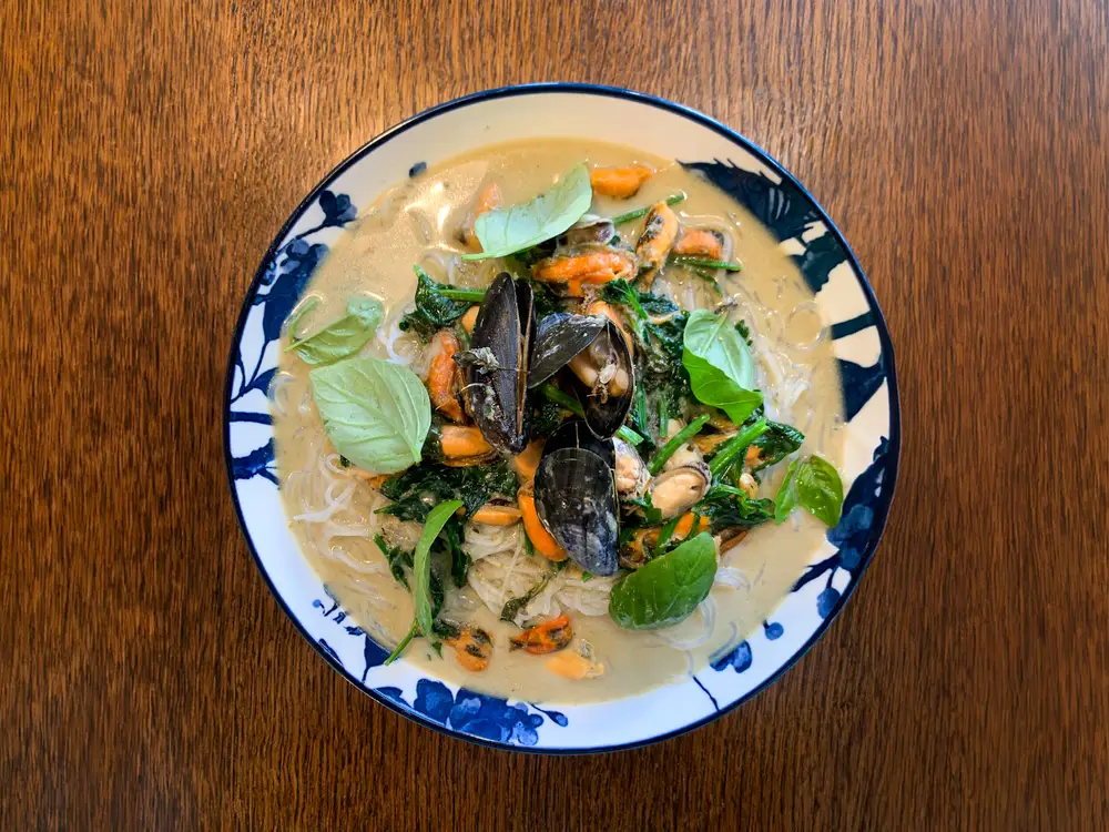 Thaise groene curry met mosselen