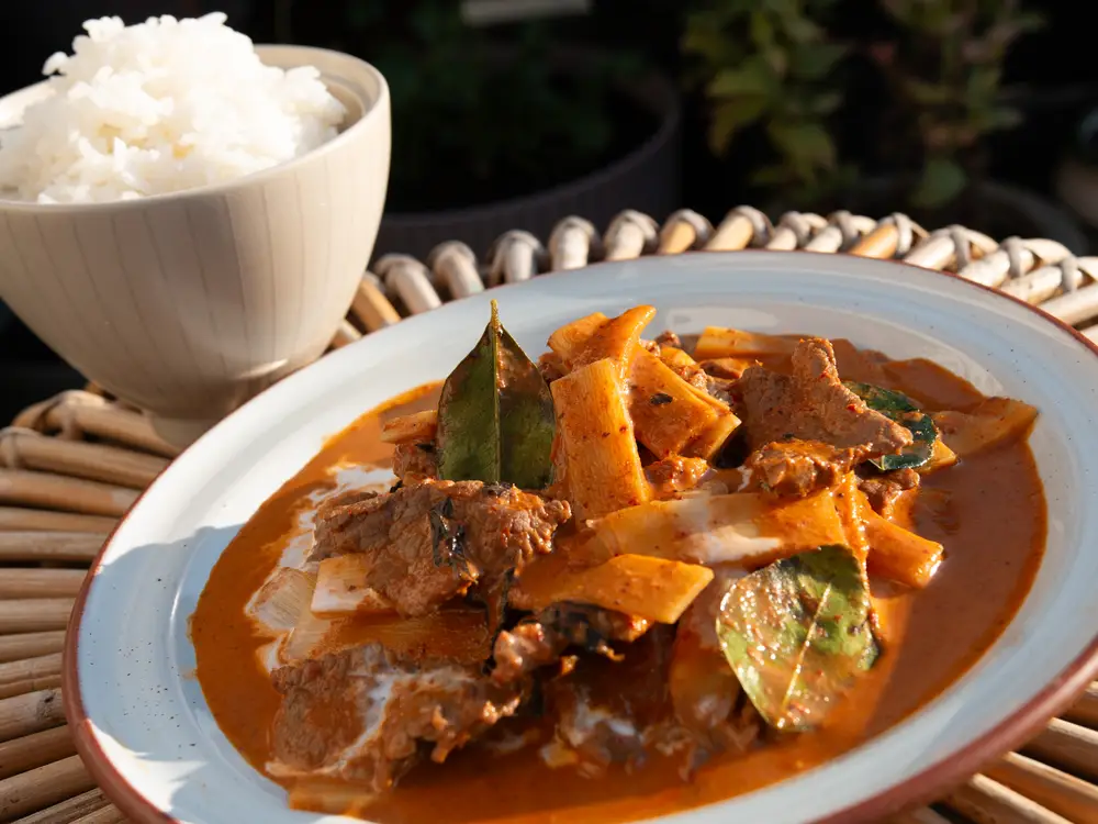 Thaise Rode Curry met biefstuk en Bamboe Thais Tafelen