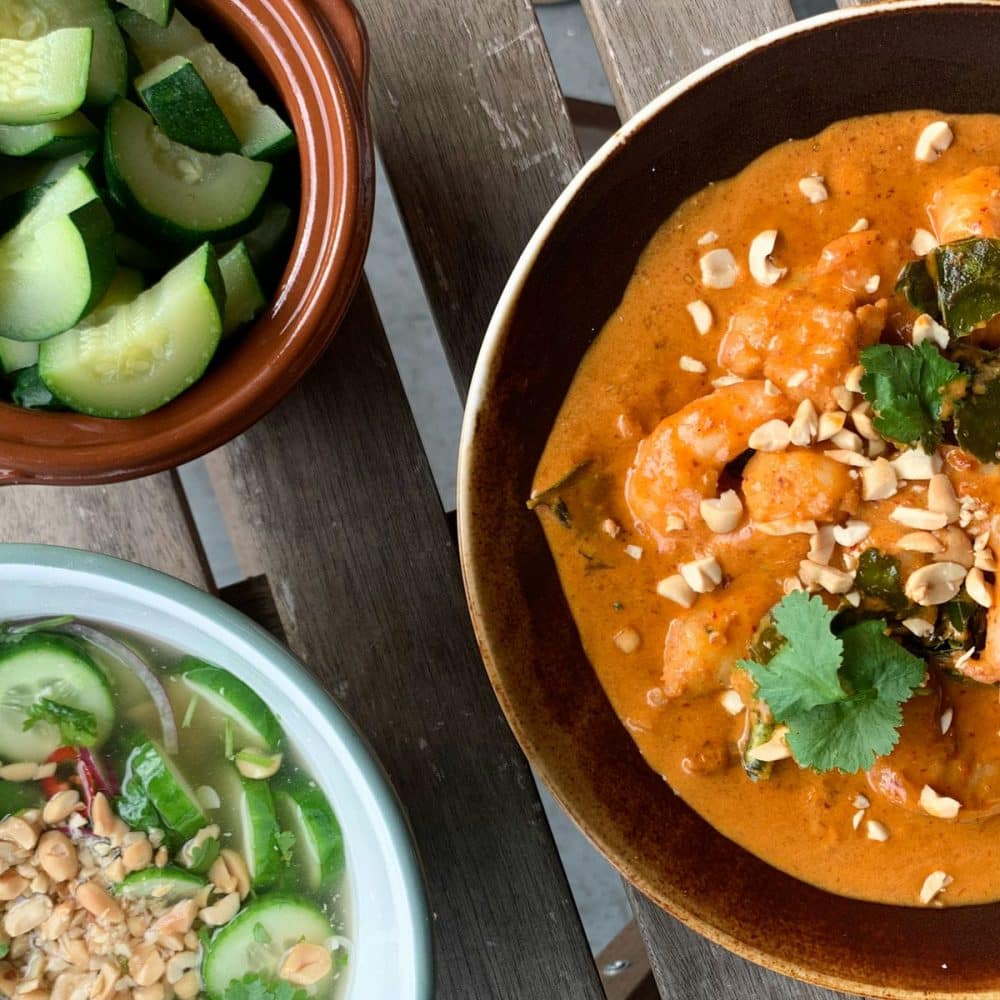 Panang Curry met grote garnalen